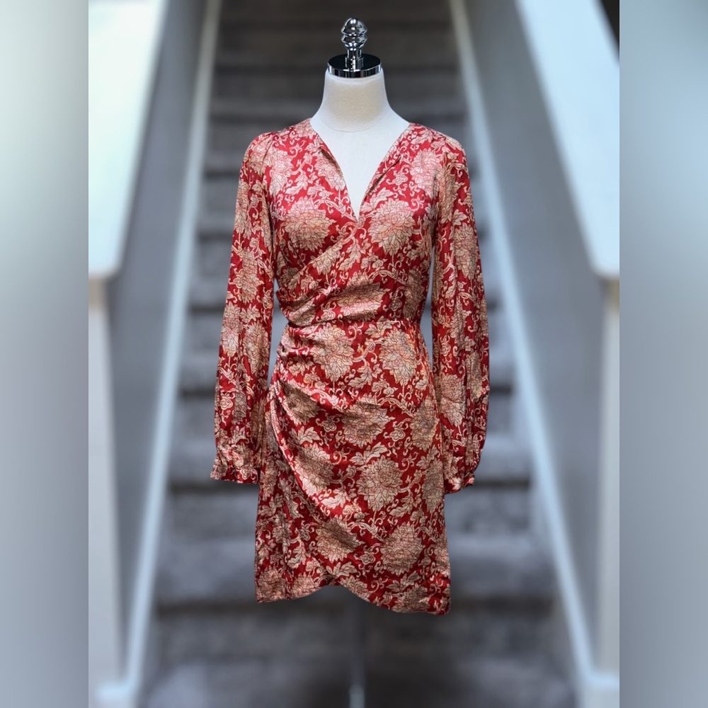 Anthropologie Skylar Silk‎ Blend Surplice Mini Dress Boho Chic Women 4 Romantic